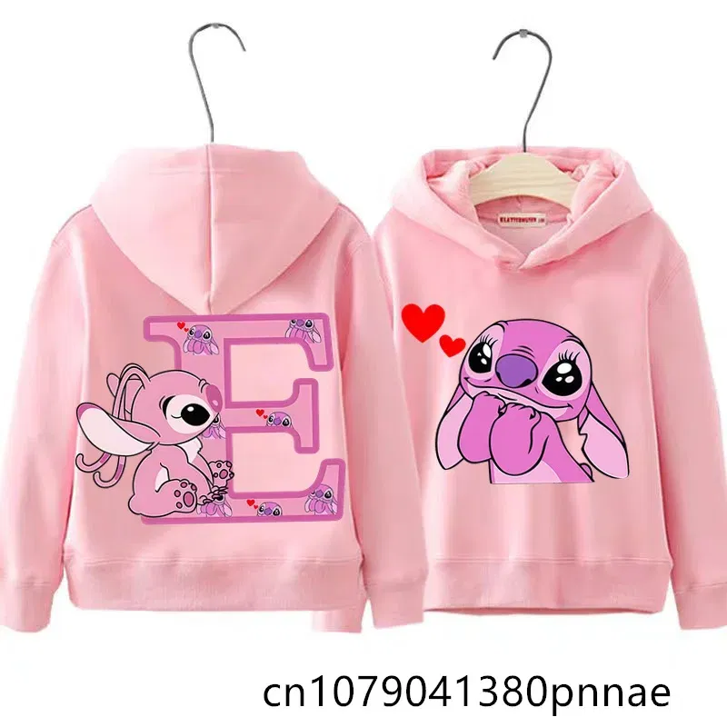 Color: Brown, Kid Size: 2T - Girls Boys Lilo and Stitch Sportswear Hoodies Casual Fashion Sweatshirts Angel Letter AZ Anime Autumn/Winter Hoodie Kids Hoodies