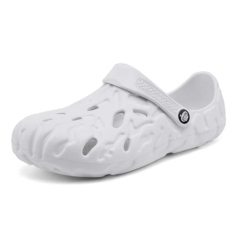 Color: black, Shoe Size: 46 - Men Summer Slippers Thick Sole Mens Clogs Sandals Hollow Breathable Flip Flops Sandals Shoes Fashion Beach Slippers