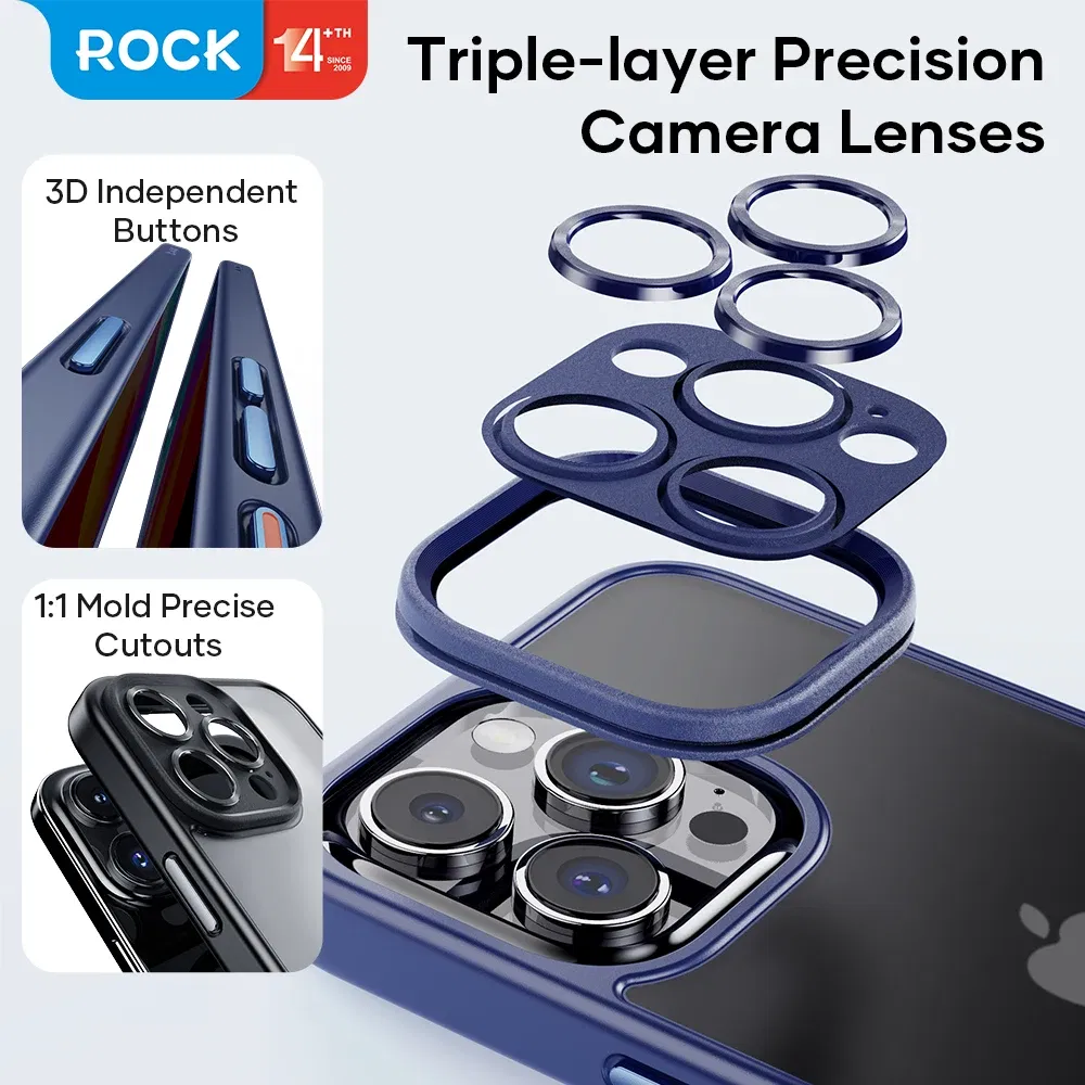 Color: Black, Material: Cotton Fabric - ROCK Translucent Case for iPhone 15 Pro Max Cover 2023 Anti-knock Matte TPU Bumper Case for iPhone 15 Pro 15 Plus PC Back Cover