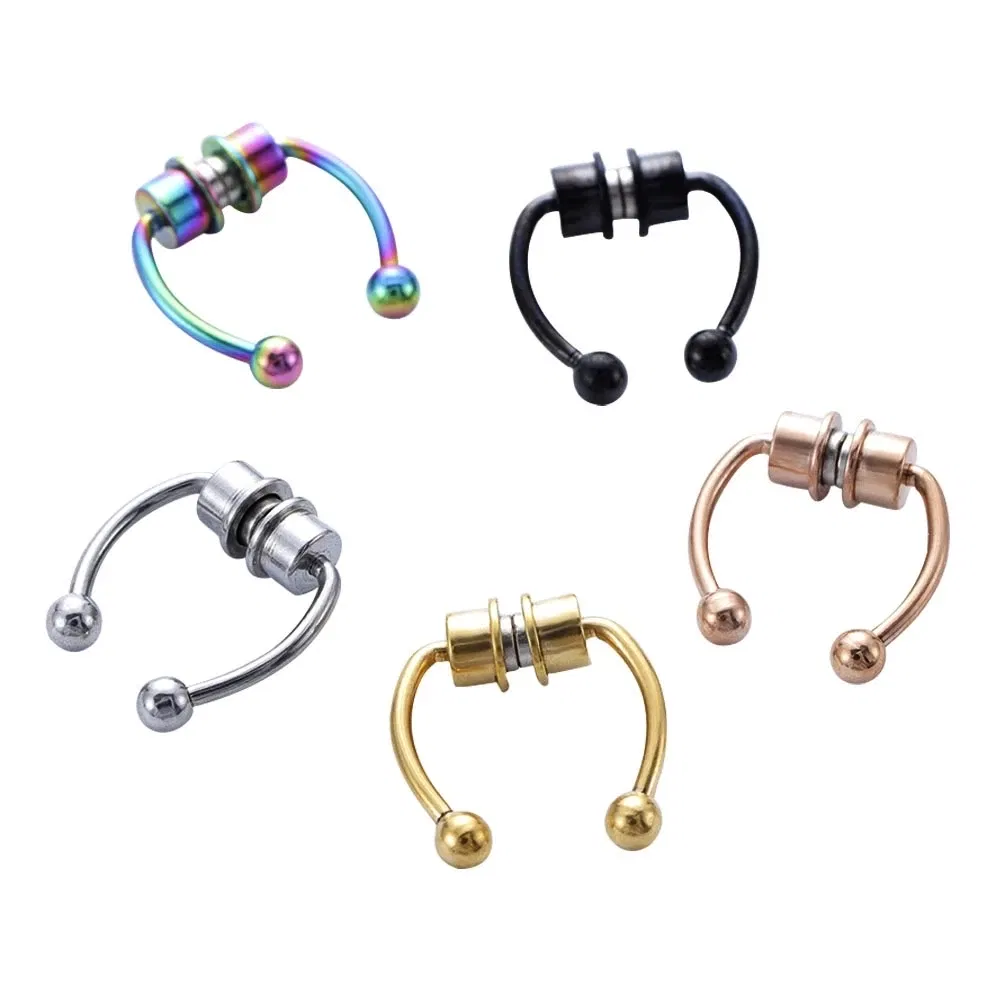 Metal color: Light Yellow Gold Color - Women Fake Piercing Nose Ring Hoop Septum Non Piercing Nose Clip Rock HipHoop Stainless Steel Magnet Fashion Punk Body Jewelry