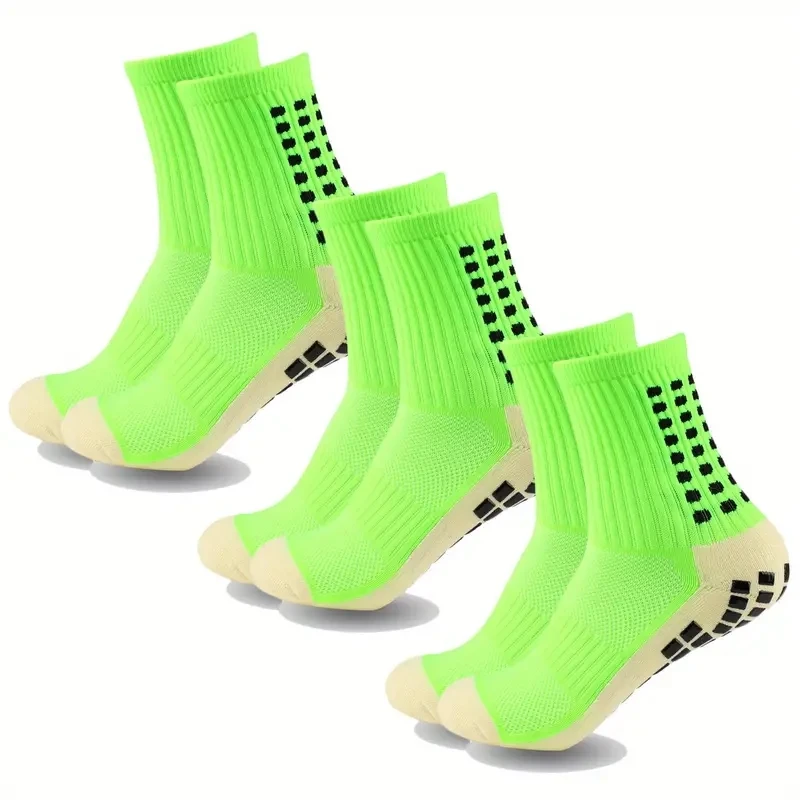 Color: WHITE - 3 Pairs Anti-slip Football Socks Men Women Sports Socks Thickened Breathable Comfortable Football Basketball Running Grip Socks