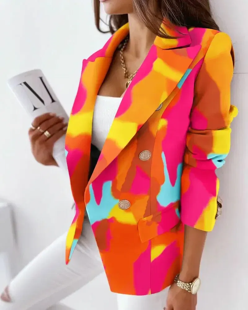 Color: WHITE, Size: XXL - 2022 Autumn and Winter Ruffled Long-sleeved Zipper Print Small Suit Jacket Women Blazers for Women Cropped Blazer Ladies Tops