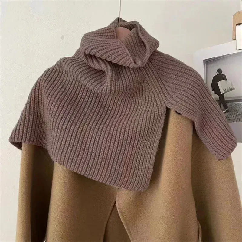 Color: green, Size: One Size - Pullover Scarf Knitted Shawl Winter Scarf False Collar Coat Bib Warm Scarf Turtleneck Slit Jumper Shawl Clothes Accessories
