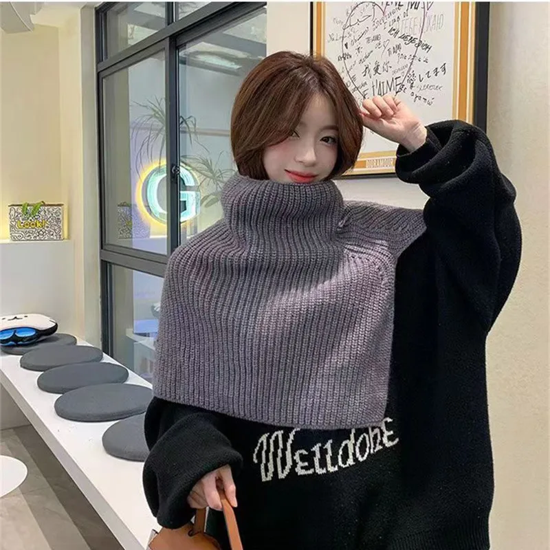 Color: green, Size: One Size - Pullover Scarf Knitted Shawl Winter Scarf False Collar Coat Bib Warm Scarf Turtleneck Slit Jumper Shawl Clothes Accessories