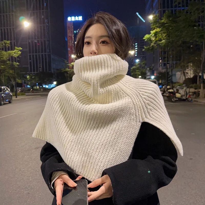 Color: SKY BLUE, Size: One Size - Pullover Scarf Knitted Shawl Winter Scarf False Collar Coat Bib Warm Scarf Turtleneck Slit Jumper Shawl Clothes Accessories