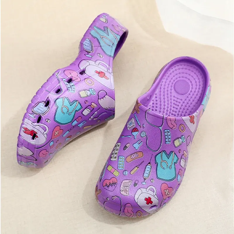 Color: Straw, Shoe Size: 35-36 - Medical print Nurse Clogs EVA Surgical Slippers Lightweight Non-slip Doctor Scrub Clogs Dental Pet Clinic Nursing Clogs Y07-1