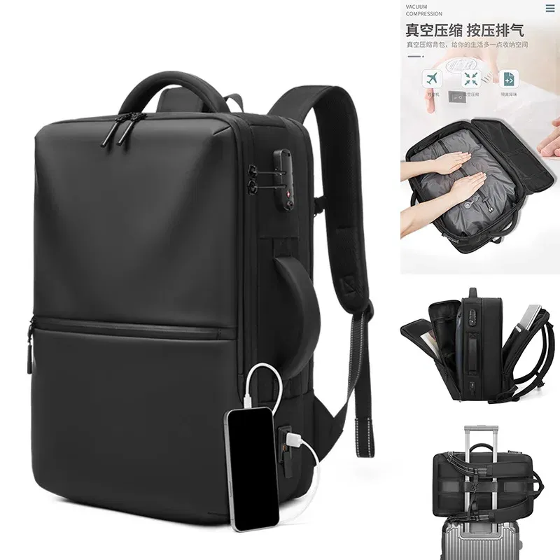 Color: Red - Airback Vacuum Compression Backpack with Vacuum Pump 60L Expandable Travel Backpack for Men Women Airline Approved Business Bag