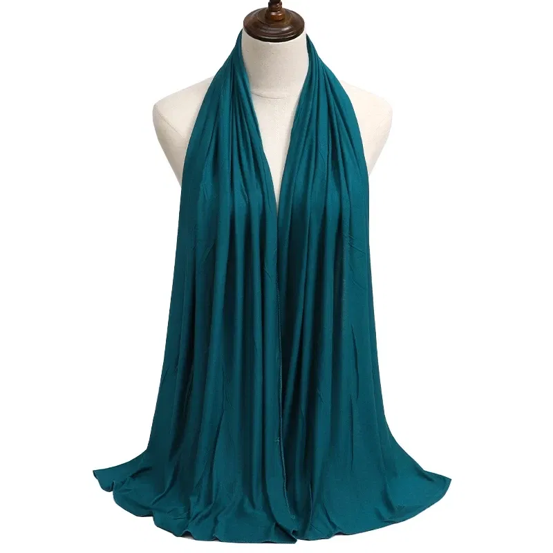 Color: Multicolor - Modal Cotton Jersey Hijab Scarf Long Muslim Shawl Plain Soft Turban Tie Head Wraps For Women Africa Headband 170x60cm
