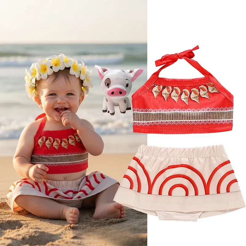 Color: Orange, Kid Size: 12 - Little Girls Cospaly DISNEY Moana Kids Two Pcs Set Top +Pants Infant Vaiana Role Play Festival Princess Costume Casual Clothes
