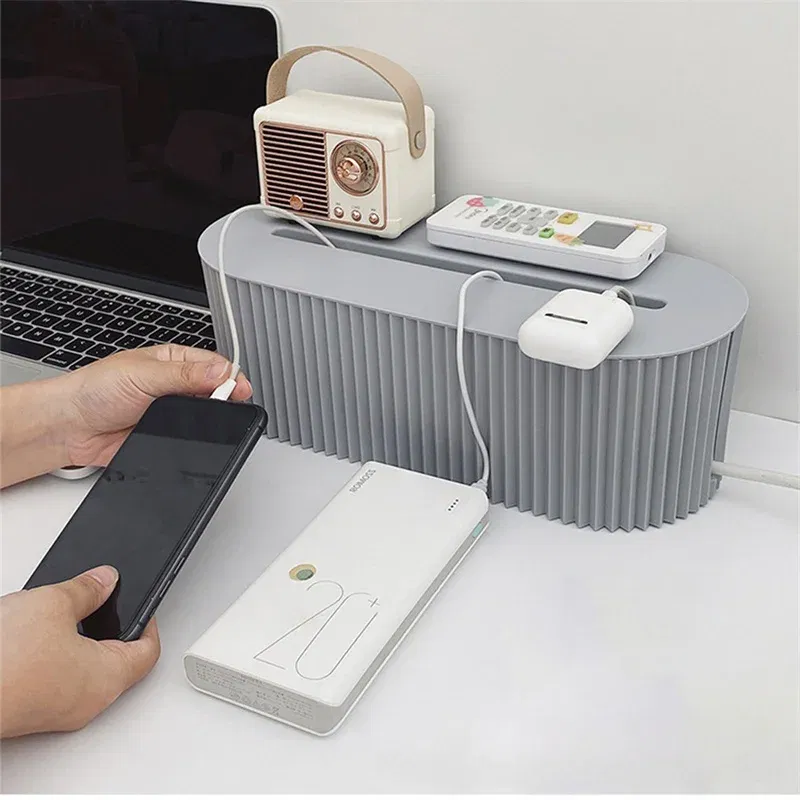 Color: light yellow - Nordic Plug Board Storage Box Cable Wire Organizer Case Socket Wireless WiFi Router Bracelet Desktop Data Line Plug Holder Shelf