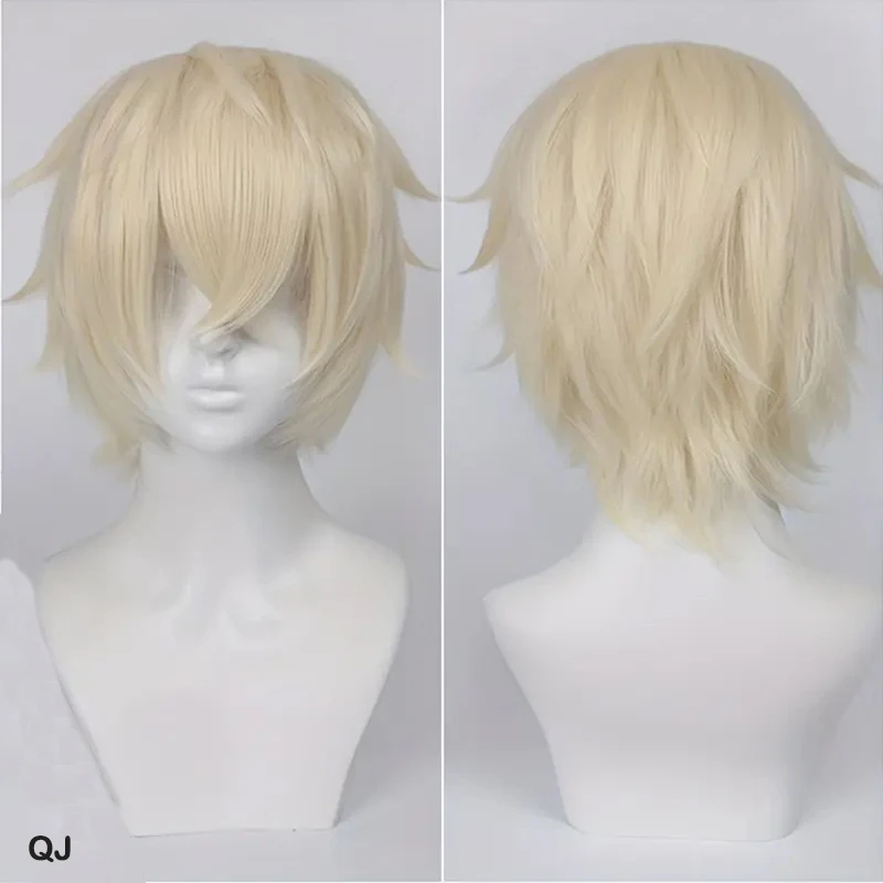 Color: Yellow, Stretched Length: 12inches - Unisex Short Bob Cosplay Wig with Bangs | Blonde Purple Gray Color | Halloween Party Lolita Costume Wig
