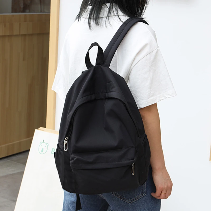Color: Brown - Women Schoolbag Waterproof Large Capacity School Backpack Smooth Zipper Solid Color Teens Girl Casual Daypack Bag Student Supply