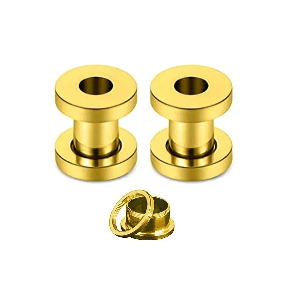 Metal color: Rhodium Plated, Main Stone Color: Yellow - 2PCS Multi Color Steel Screw Fit Tunnel Ear Plug Stretcher Gauge 3-25mm Ear Lobe Tunnel Expander