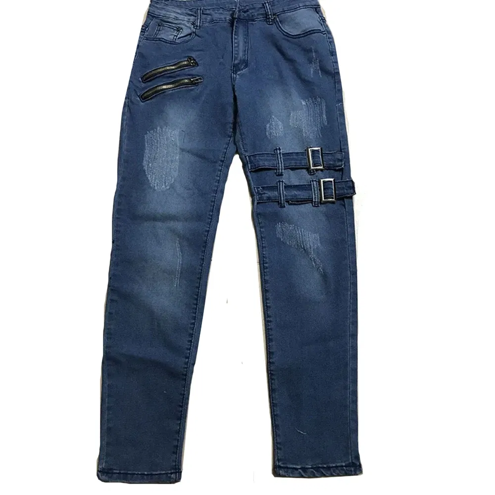 Color: Blue, Size: L, Ships From: CHINA - Men's Punk Hip Hop Black Fashion Jeans Spring summer New Rock Motorcycle Street Wear Tight Casual Denim pants Straight leg pants