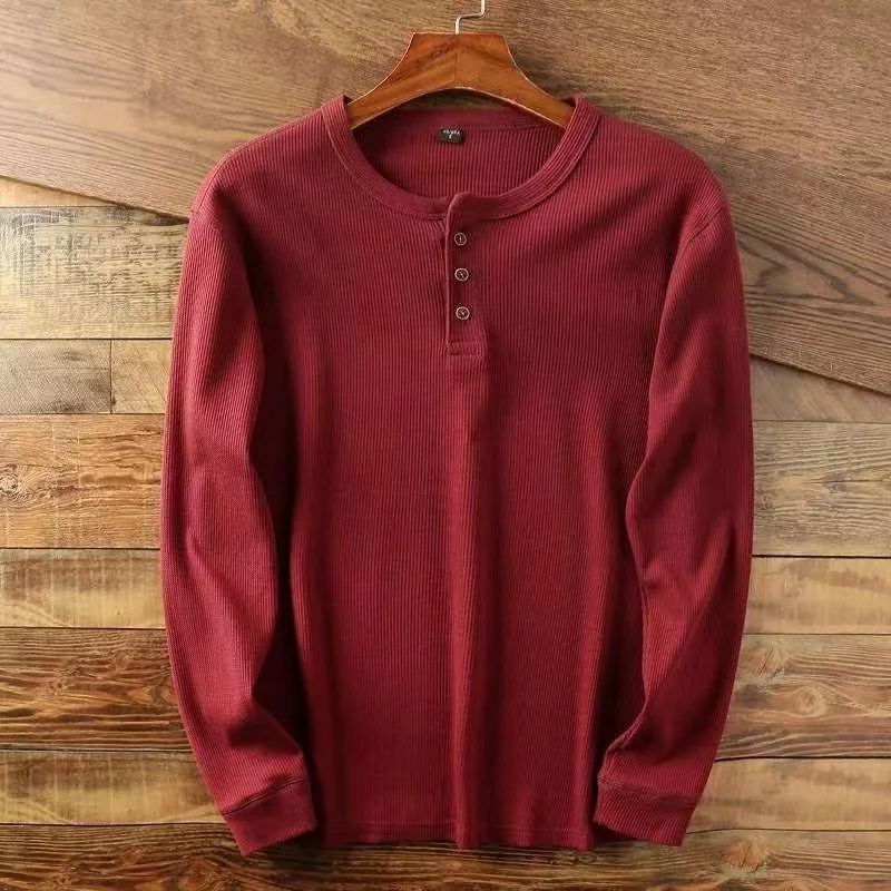 Color: GRAY, Size: S, Ships From: CHINA - Slim Fit Mens Basic Tee Casual Tshirts Henley Waffle Long Sleeve Shirts Thermal Solid Half Button Breathable 100% Cotton Shirts