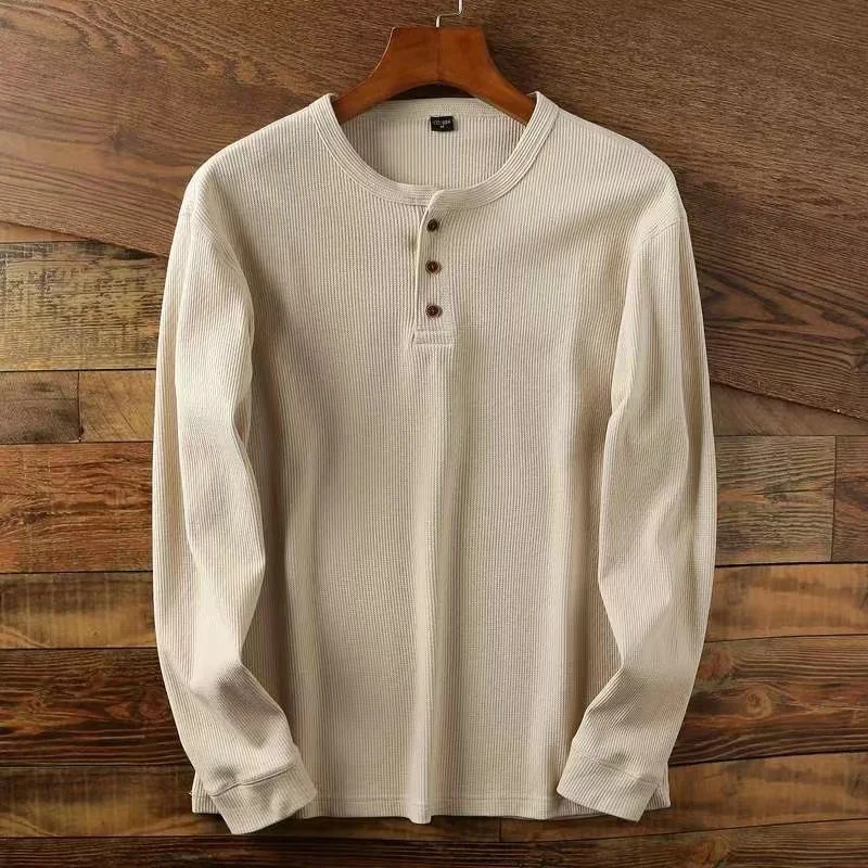 Color: GRAY, Size: S, Ships From: CHINA - Slim Fit Mens Basic Tee Casual Tshirts Henley Waffle Long Sleeve Shirts Thermal Solid Half Button Breathable 100% Cotton Shirts