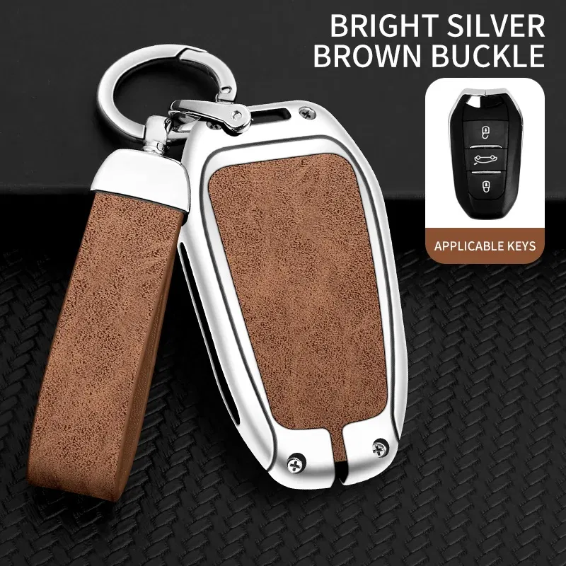 Color Name: Blue - Car Metal Key Case Cover Shell Fob For Peugeot 308 408 508 2008 3008 4008 5008 For Citroen C4 C6 C3-XR key chain Accessories