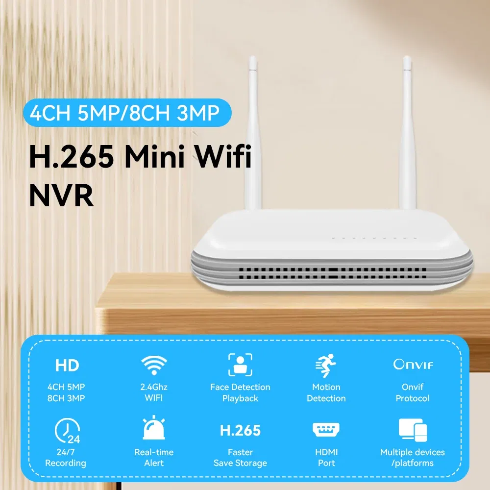 Ships From: CHINA, Plug Standard: US Plug, Build-in HDD: 1T - Wifi NVR Mini 4CH 8MP/8CH 3MP XMeye WIFI Video Recorder For Wireless Security System TF Card Slot Face Detection P2P H.265