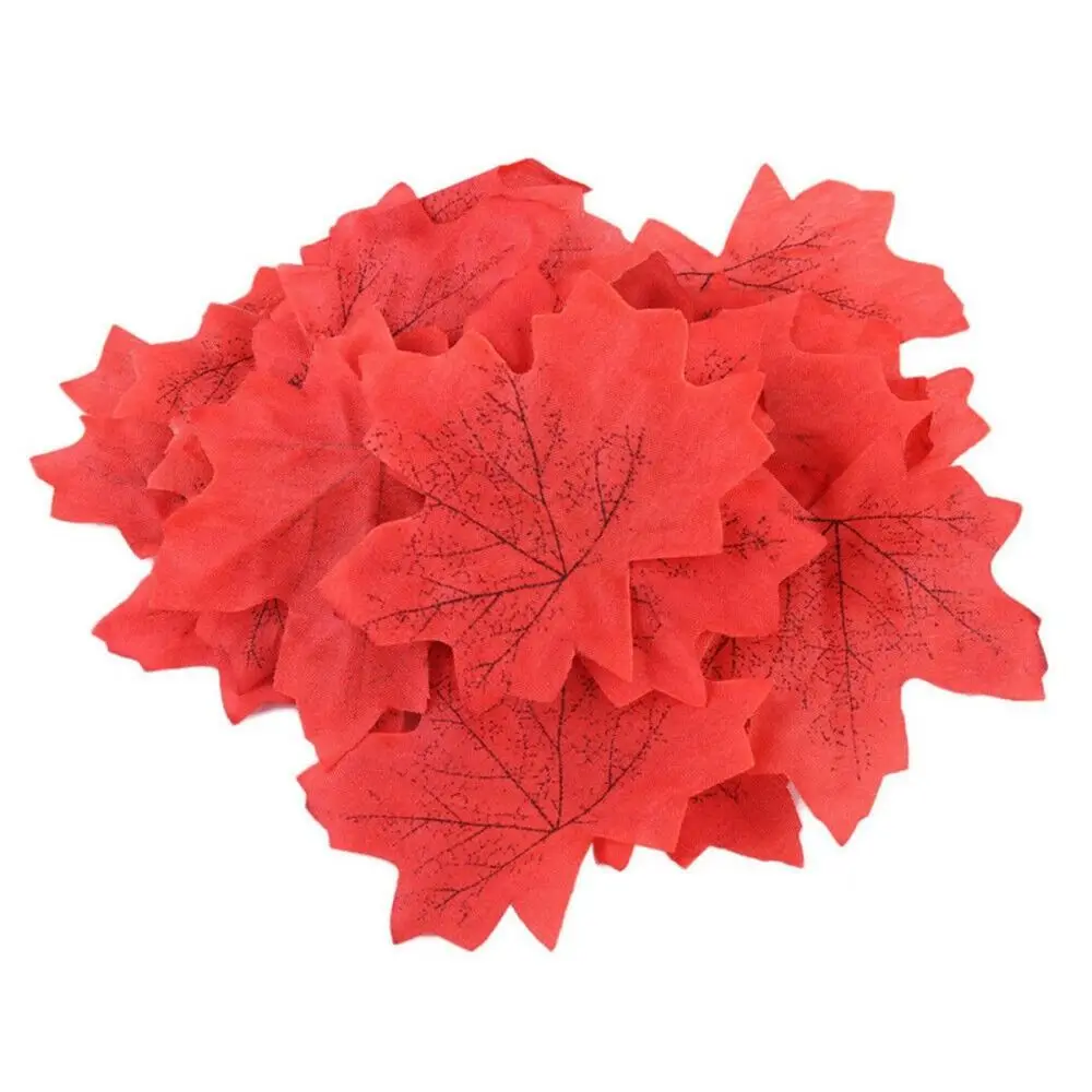 Color: Rose Red - Artificial Maple Leaves Silk Fake Autumn Leaves Diy Handmade Leaf Fall Wedding Decoration Thanksgiving Christmas