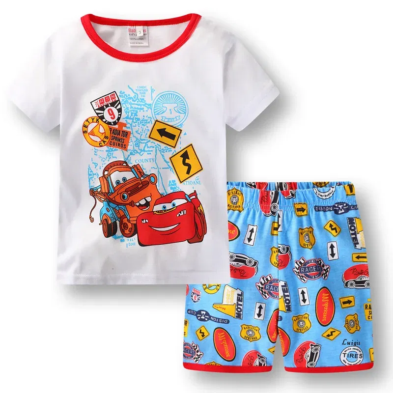 Color: Dark Grey, Kid Size: 18m - New Summer Kids Pyjamas Children Sleepwear Baby Set Boys Girls Cars Short sleeved Pijamas Cotton Nightwear Clothes Pajamas Sets