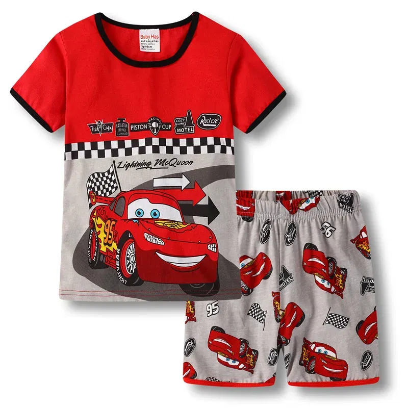 Color: Dark Grey, Kid Size: 18m - New Summer Kids Pyjamas Children Sleepwear Baby Set Boys Girls Cars Short sleeved Pijamas Cotton Nightwear Clothes Pajamas Sets