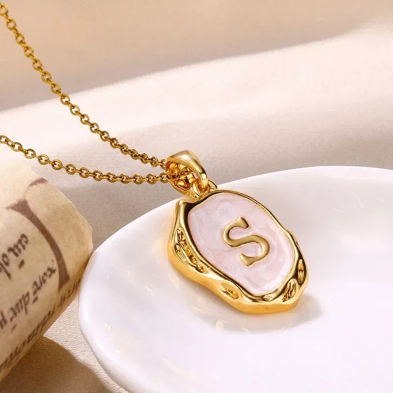 Metal Color: Black Zinc Plated, Length: 40cm - Y2K Stainless Steels Drip Oil 26 Letter Necklaces for Women Men Alphabet A-Z Initials Pendant Necklace Aesthetic Jewelry Gift