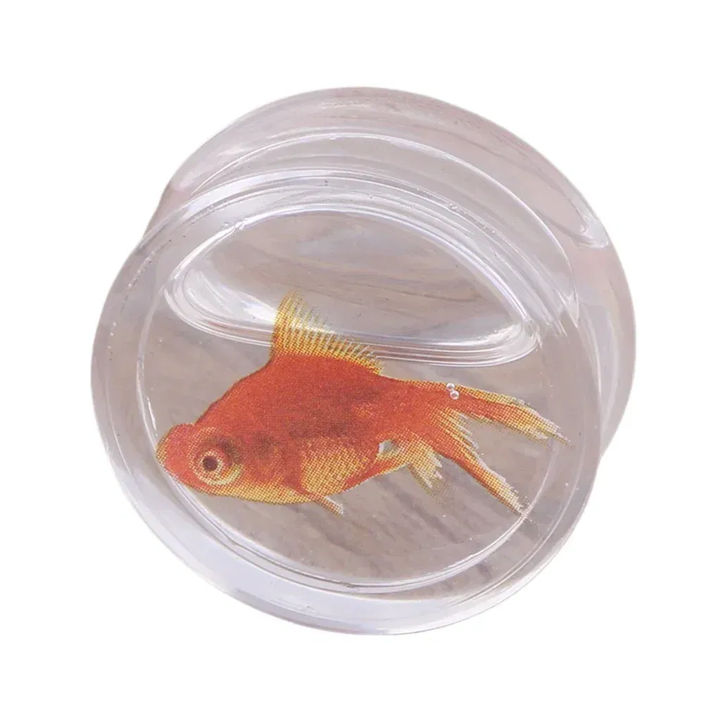 Metal color: Light Yellow Gold Color, Main Stone Color: Blue - 2Pcs Acrylic Liquid Goldfish Ear Plug Double Flared Saddle Flesh Tunnel Gauge Stretcher 8mm-18mm