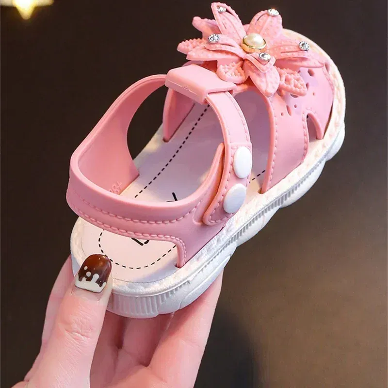 Color: Blue, Shoe Size: 2 - Solid Bow Children's Summer Shoes Cute PVC Beach Non Slip Sandals For Baby Girls Footwear Soft Infant Kids Fashion Sandals