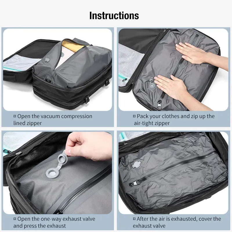 Color: Blue - Travel Men Expanded Laptop Backpack vacuum compression hiking Backpack USB charging Business Large Capacity Backpack For Pumps