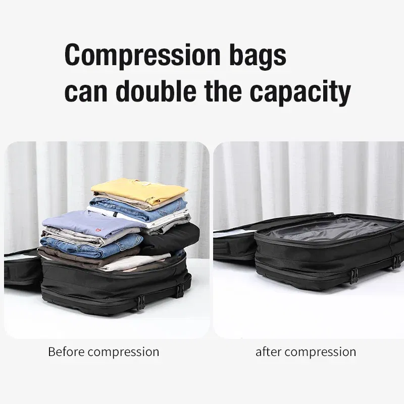 Color: Blue - Travel Men Expanded Laptop Backpack vacuum compression hiking Backpack USB charging Business Large Capacity Backpack For Pumps
