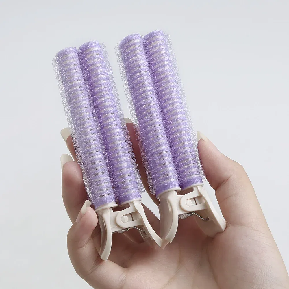 Color: Pink - 2pcs No Trace Head Hair Roots Fluffy Clip Lazy Air Bangs Self-adhesive Fluffy Hair Clip Curling Device Forehead Curler Hair