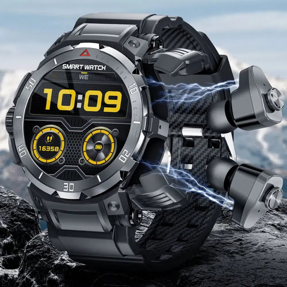 Color: WHITE - 2024 New 3 in 1 Smart Watch for Men With TWS Headset Rugged Bluetooth Call IP67 Waterproof Sport Fitness Tracker for Android iOS