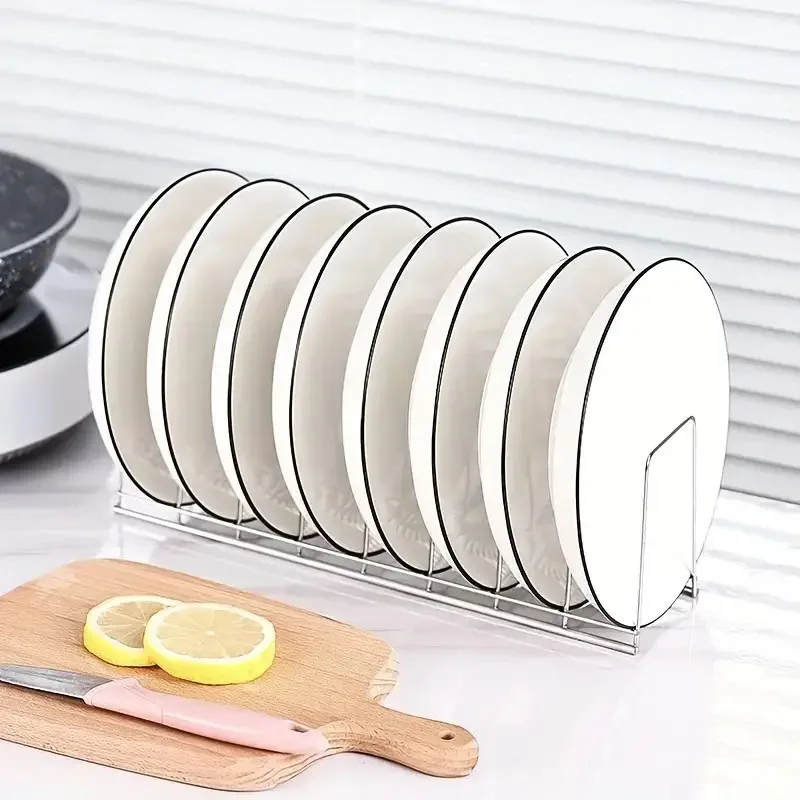 Color: DEEP BLUE - Kitchen Bowl Dish Organizer Stainless Steel Dish Holder Home Cutlery Dishes Pot Lid Rack Household Dish Rack Kitchen Accessories