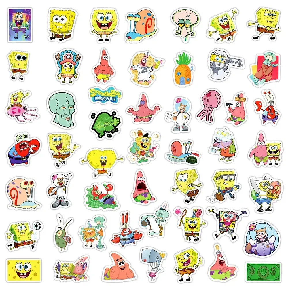 Color: Army Green - 50pcs Variety of Cartoon and Anime Cute SpongeBob SquarePants Paistar Kids Waterproof Graffiti Stickers