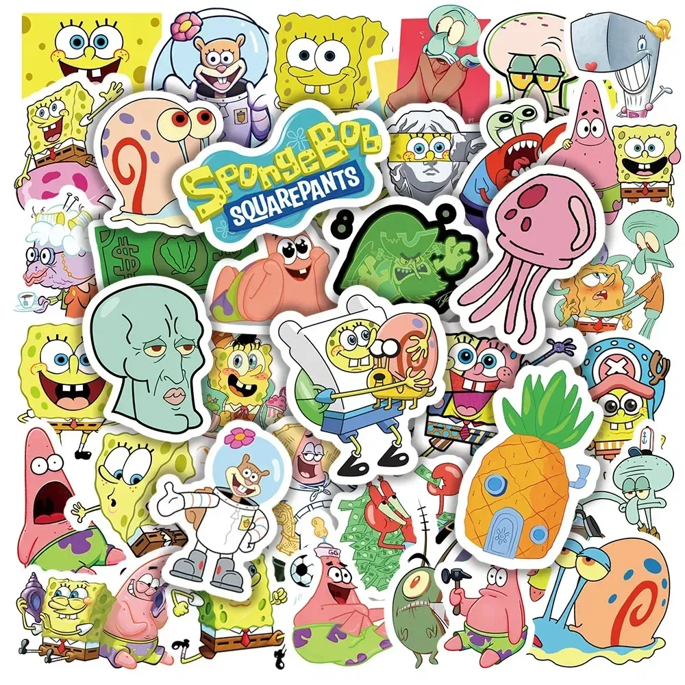 Color: Army Green - 50pcs Variety of Cartoon and Anime Cute SpongeBob SquarePants Paistar Kids Waterproof Graffiti Stickers