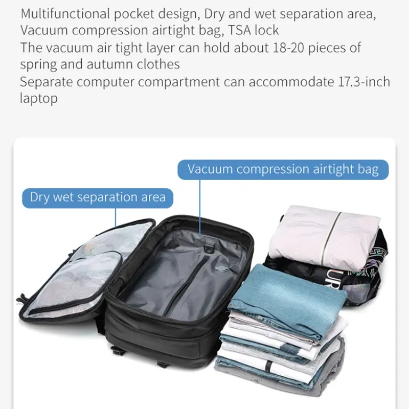 Color: Chocolate - Airback Vacuum Compression Backpack with Vacuum Pump 60L Expandable Travel Backpack for Men Women Airline Approved Business Bag