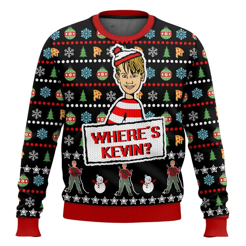 Color: Navy Blue, Size: XL, Ships From: CHINA - Merry Christmas alone at home Ugly Christmas sweater cartoon animation Men's pullover 2026 fashionable couple shirts Sweatshirt