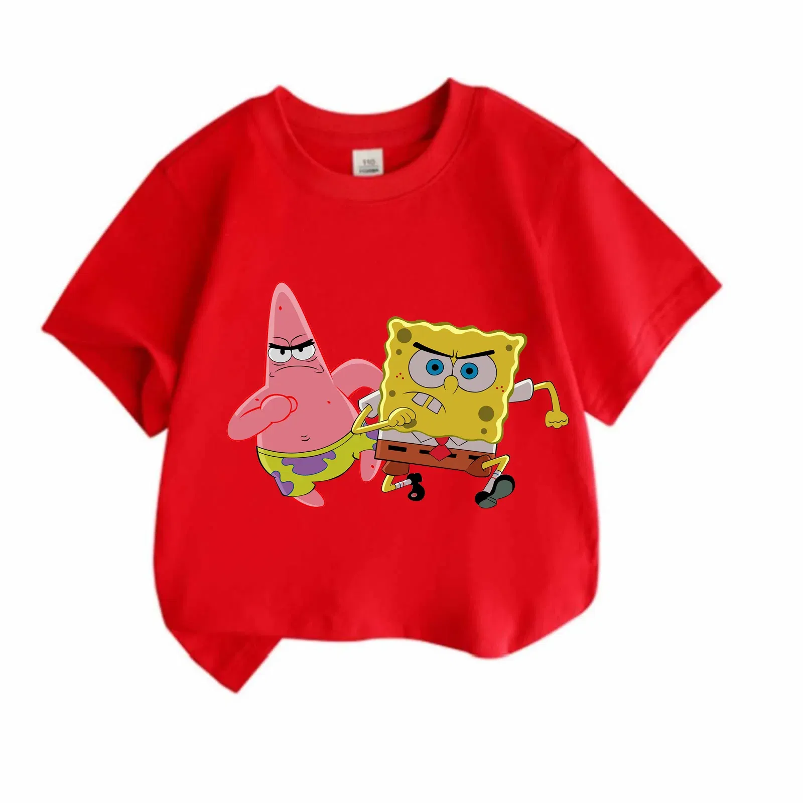 Color: Khaki, Kid Size: 13T - Mr. Krabs Squidward Sandy Spongebob T-shirt 100%Cotton Children Round Neck Short-sleeved Boys Girls Fashion Kids Clothes