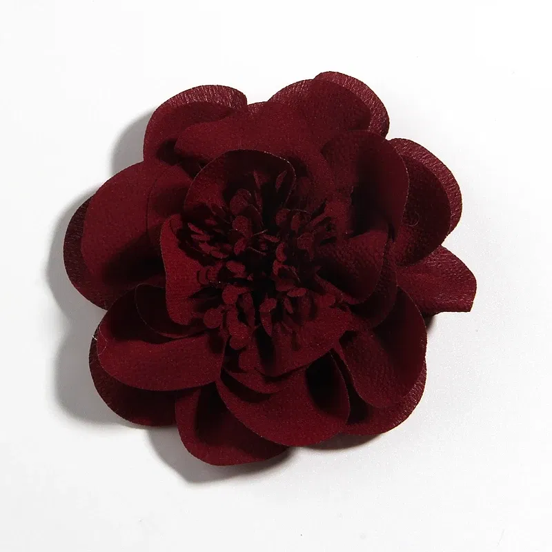 Color: Beige - 1PC 10CM 3.8" Big Chiffon Flowers Hair Clips Hairpins Handmade Artificial Rolled Rose Fabric Flower For Girls Head Accessories
