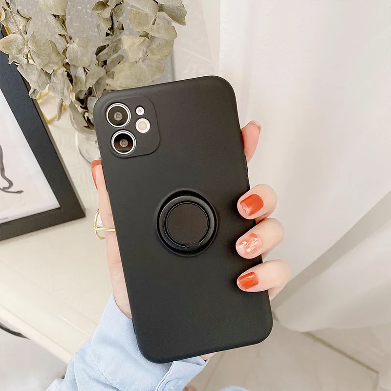 Color: black, Compatible-Phone Models: For iPhone 12 Pro, Ships From: CN - With Ring Holder Shockproof Case For IPhone 16 15 14 13 12 11 Pro Max Silicone TPU Soft Back Cover