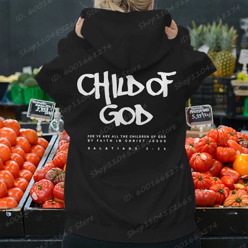 Color: WHITE, Size: L - I Am A God Child Letter Print Hoodies Christian God Sweatshirts Hooded Pullover Pray The Lord Sweatshirt Women's Clothing