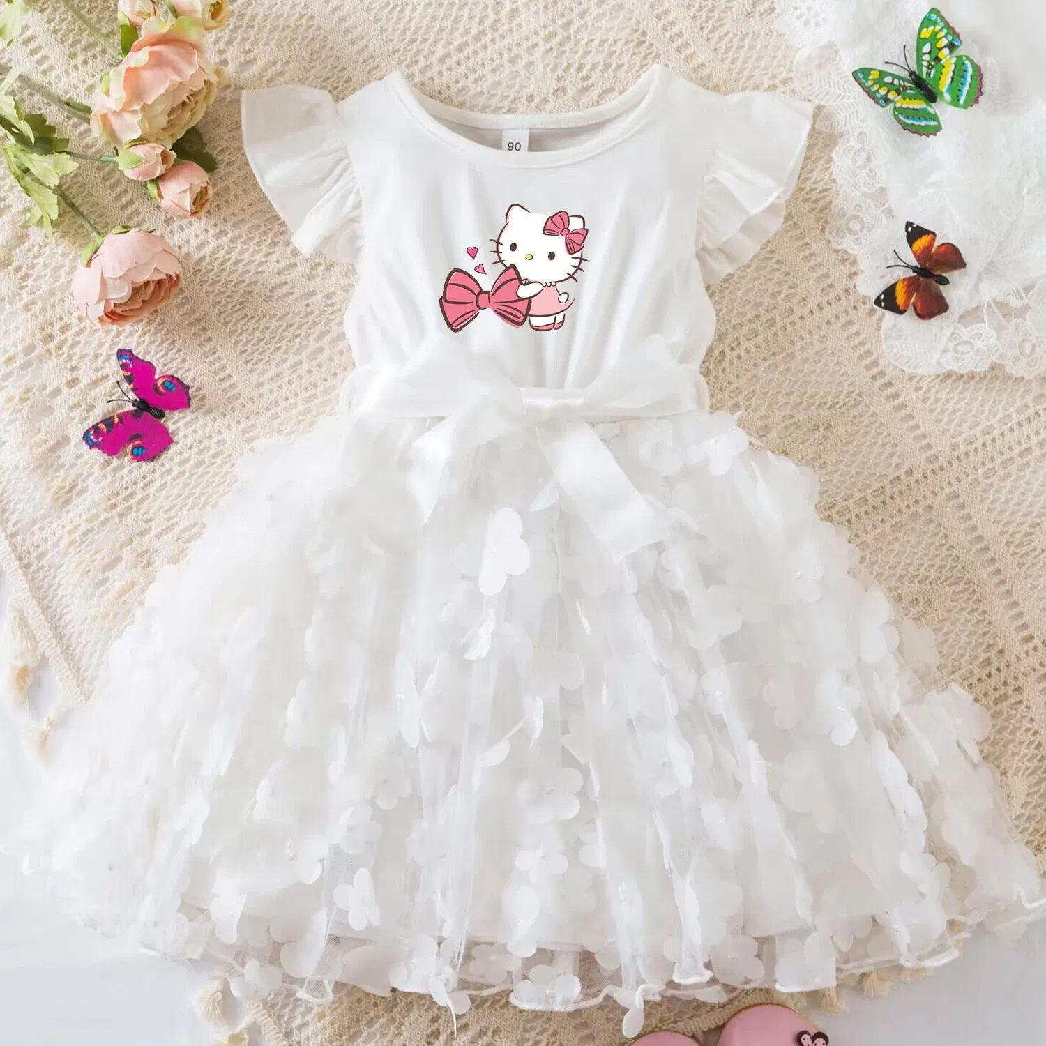 Color: Lavender, Size: M - Hello Kitty Summer Dress for Kid's Casual Clothes 3D Butterfly Cute Baby Girls Princess Dress Party Dresses 2-6 Yrs