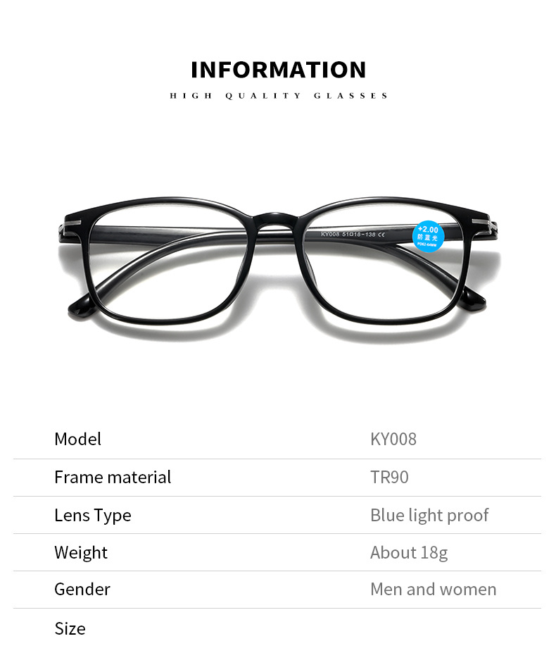 Eye Prescription: +350, Frame Color: black - New Anti Blue Light Reading Glasses Fashion Presbyopic Eyewear Men Women Sauqre Ultralight Hyperopia Eyeglasses +100 To +400