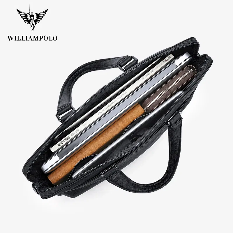 WILLIAMPOLO Business Leather Men Briefcase For Husband Shoulder Bag Man 15" Laptop Briefcases Bags Large Capacity Men's Handbag
