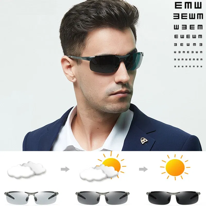 Lenses Color: Yellow, Frame Color: Red - Myopia Photochromic Sunglasses Diopter Polarized Driving Goggle Men Chameleon Change Color transition Prescription Sun Glasses