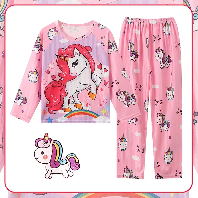 Color: Ivory, Kid Size: 7 - 2pcs/set New Children Pyjamas Minnie Elsa Duck Cartoon Girls Sets Kid Home Wear boys and girls Travel Casual Sleepwear Suit