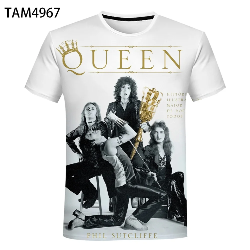 Color: Beige, Size: XXS - New British Rock Band Queen 3D Printed Men Women T-shirt Casual Short Sleeve Oversized Tees Tops Fashion Punk O-Neck Clothing