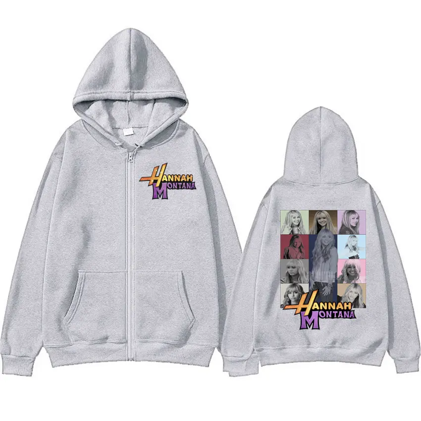 Color: Beige, Size: XL - New Hannah Montana Logo Zipper Hoodie Miley Cyrus The Eras Tour Men Women Jacket Sweatshirt Fashion Aesthetic Trend Zip Up Hoody