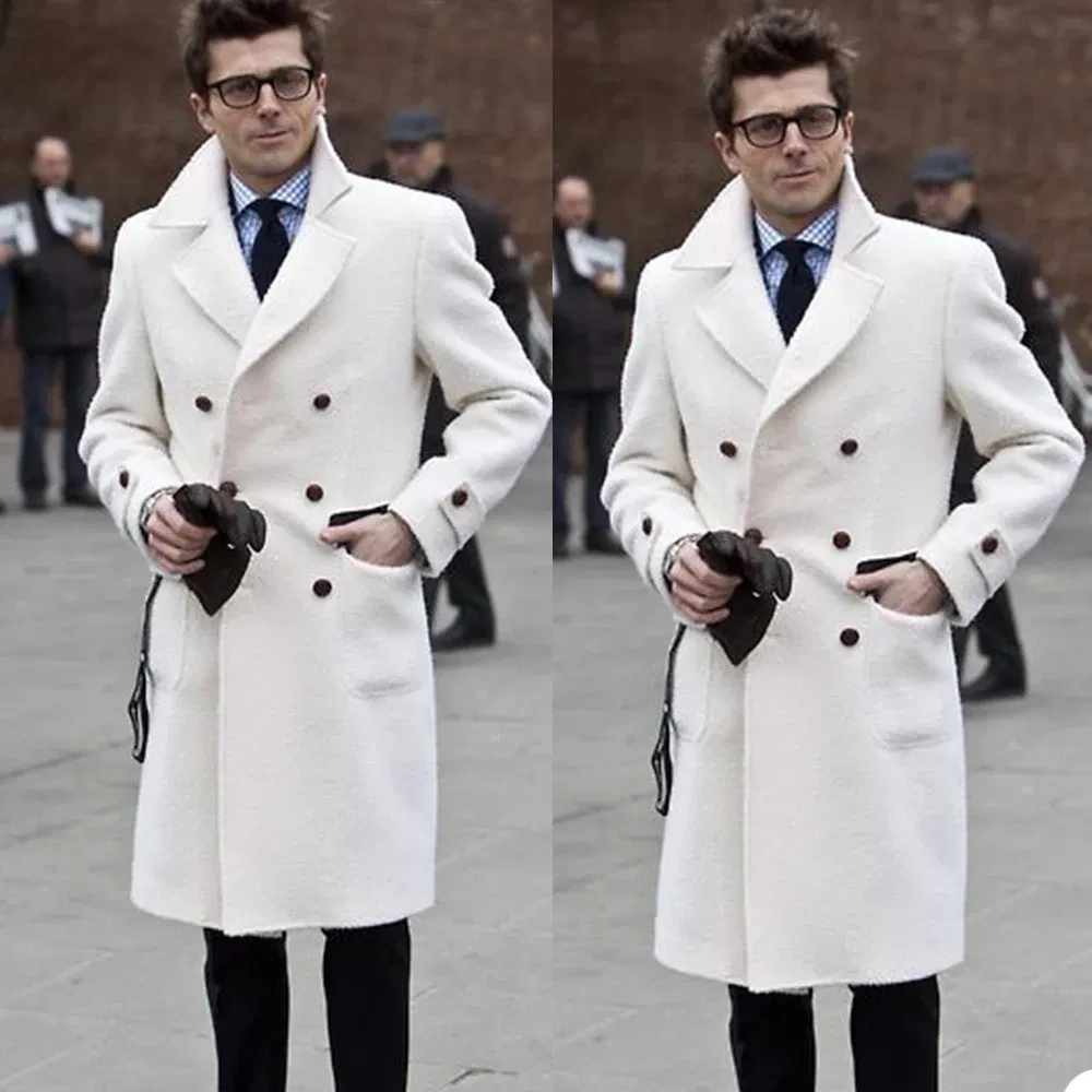 Color: black, Size: PP - Solid White England Style Woolen Overcoat Men's Thick Plus Double-Breasted Long Coat Casual Winter Fashion Warm Jacket