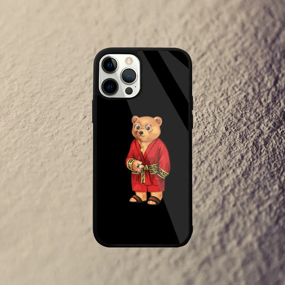 Color: Gold, Material: PU - Baron F-Filou Bear Fashion Phone Case For iPhone 15,14,13,12,11,Plus,Pro,Max Mini Magsafe Magnetic Wireless Charging